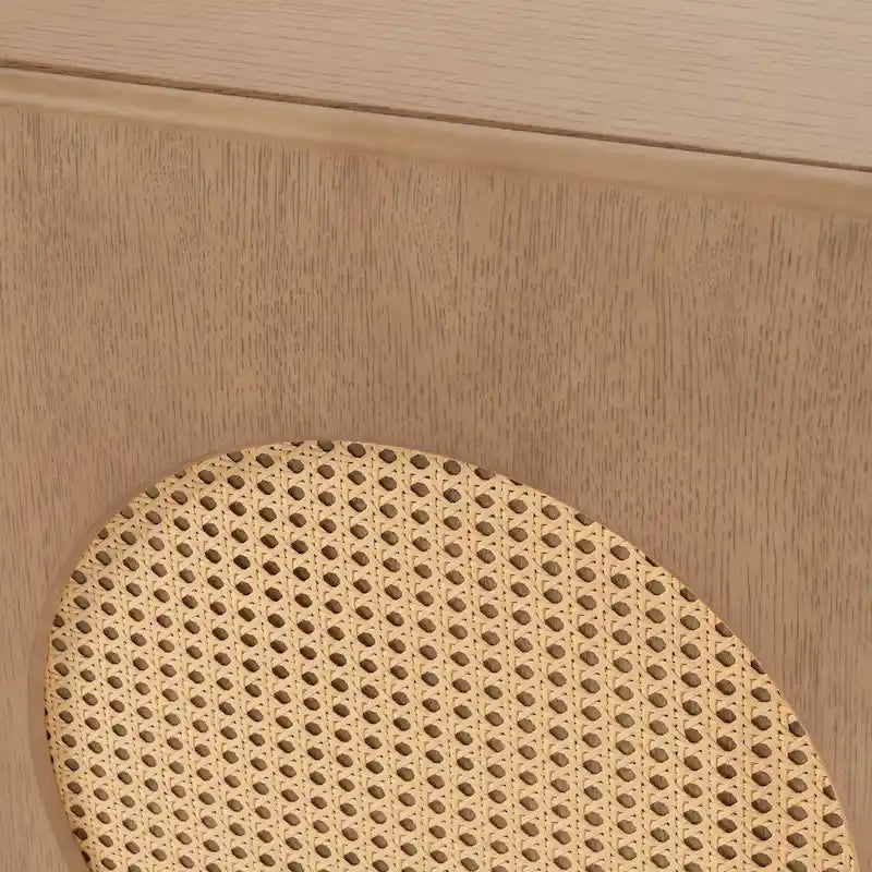 Buffet moderne en placage de chêne blanc avec portes rondes en rotin