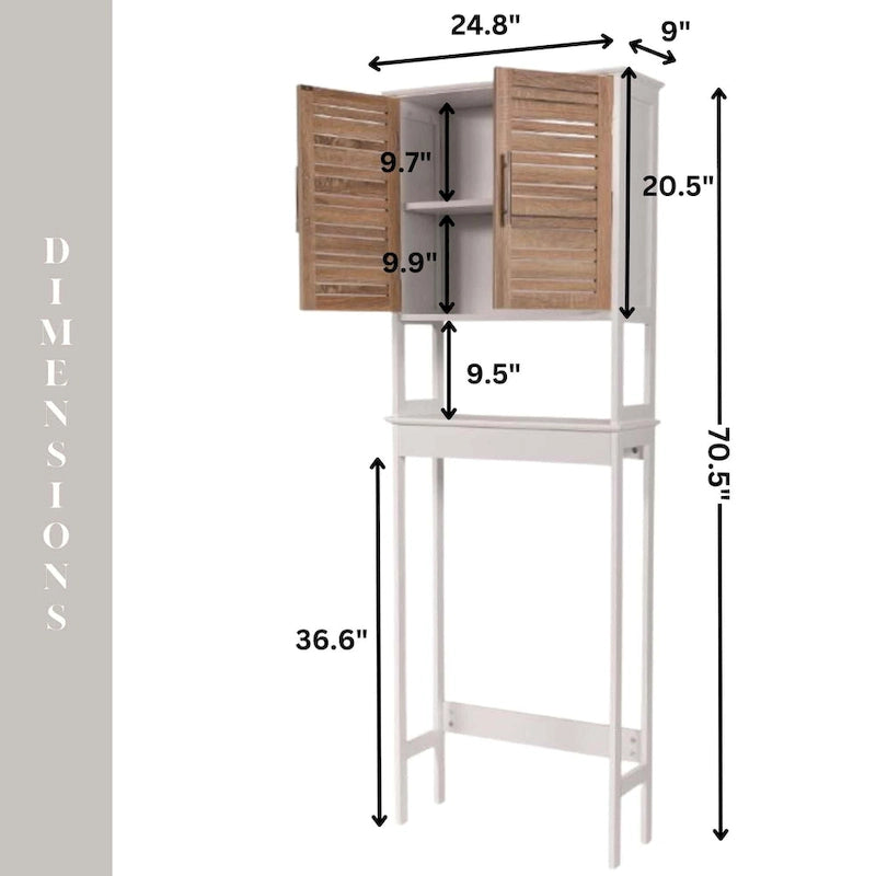 Meuble de rangement pour toilettes avec deux portes et étagère ouverte, finition chêne brun