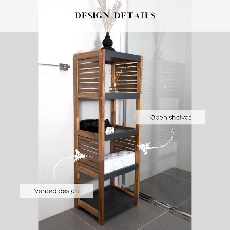 Étagère de rangement ouverte à 4 niveaux avec conception ventilée, finition naturelle marron et grise