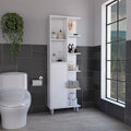 Armoire de salle de bain haute blanche avec étagères ouvertes et une porte
