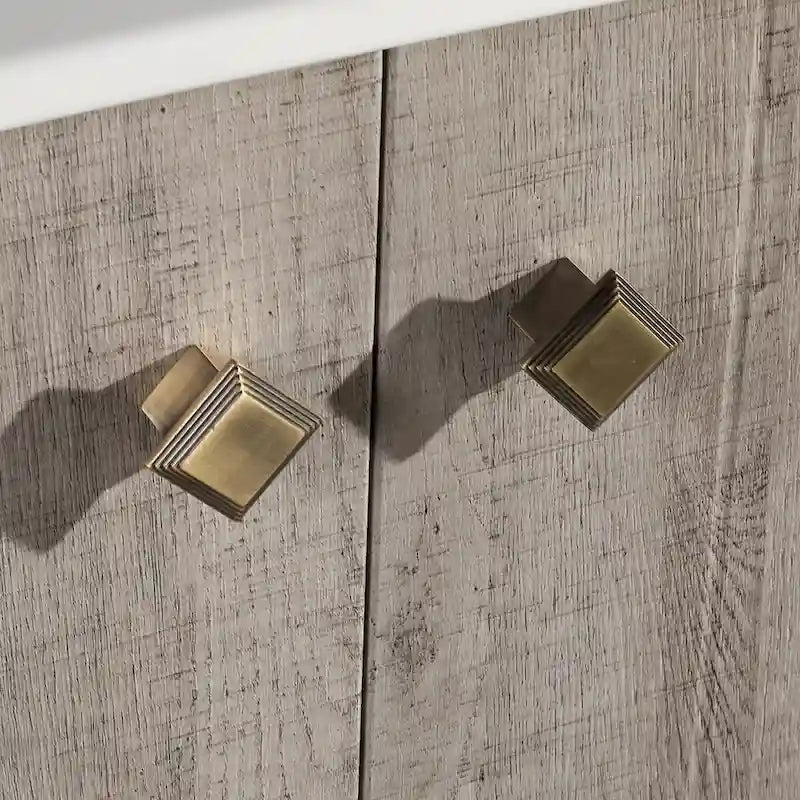 Lavabo de salle de bain carré en céramique à montage mural avec meuble-lavabo en bois brun