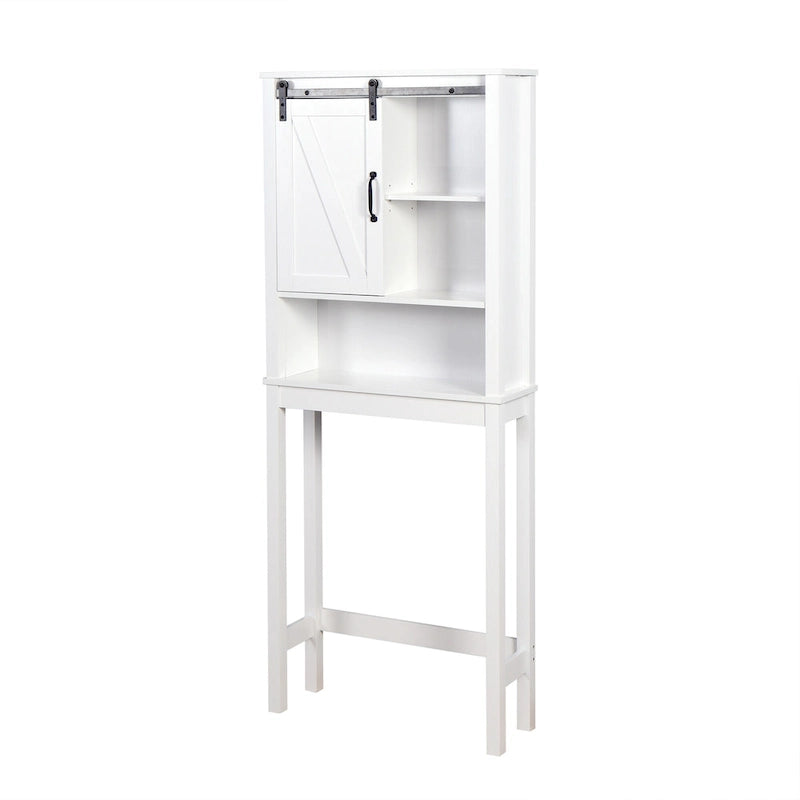 Meuble de Rangement au-dessus des Toilettes avec Porte Coulissante Style Grange Blanc