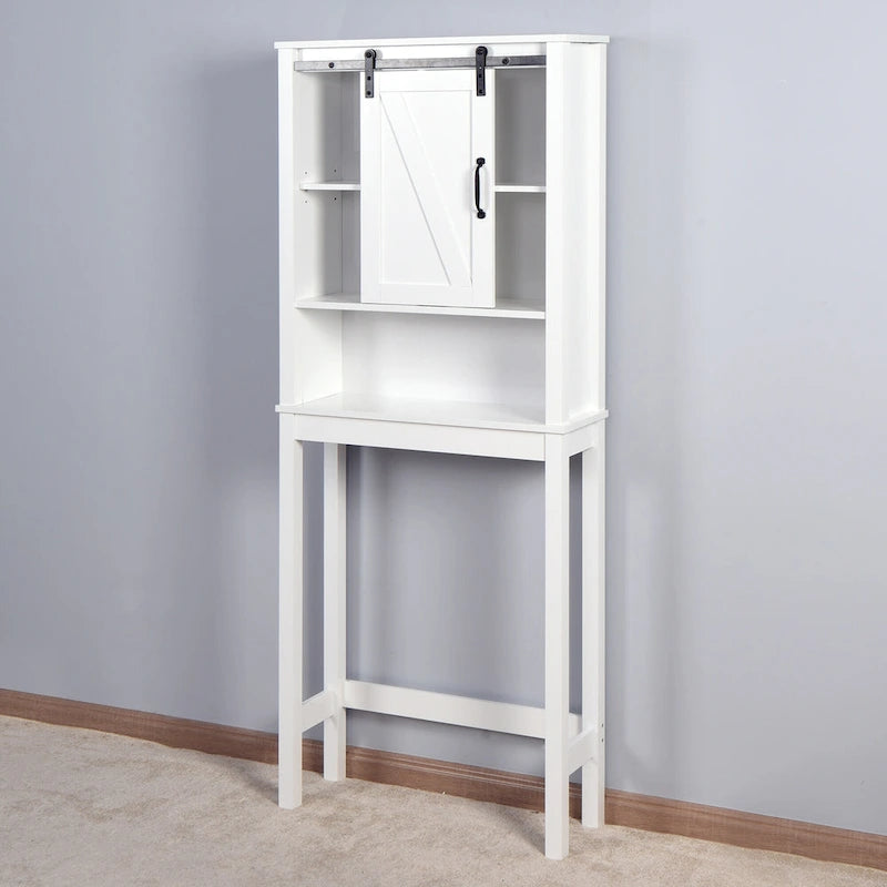 Meuble de Rangement au-dessus des Toilettes avec Porte Coulissante Style Grange Blanc