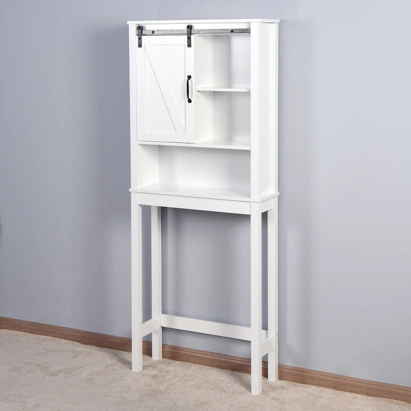Meuble de Rangement au-dessus des Toilettes avec Porte Coulissante Style Grange Blanc