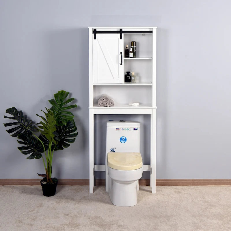 Meuble de Rangement au-dessus des Toilettes avec Porte Coulissante Style Grange Blanc