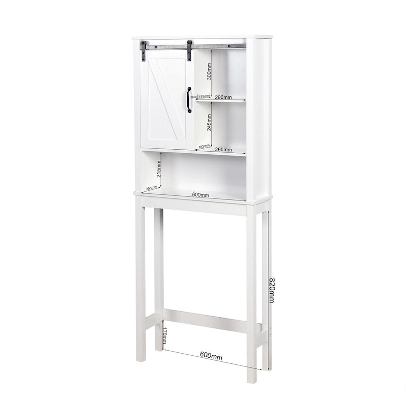 Meuble de Rangement au-dessus des Toilettes avec Porte Coulissante Style Grange Blanc