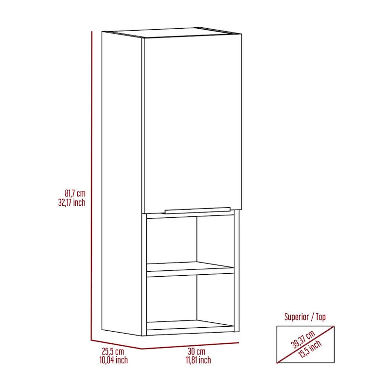 Armoire de salle de bain murale avec porte et étagères ouvertes Chêne fumé