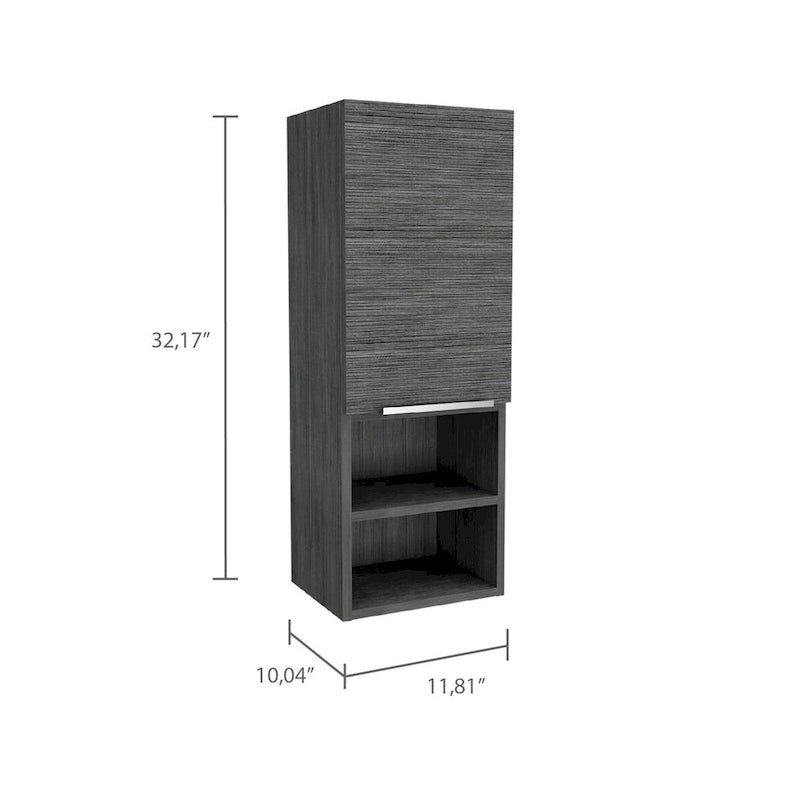 Armoire de salle de bain murale avec porte et étagères ouvertes Chêne fumé