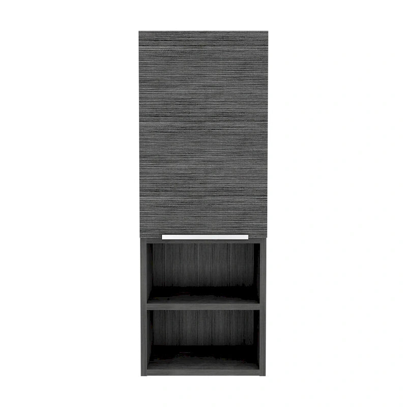 Armoire de salle de bain murale avec porte et étagères ouvertes Chêne fumé