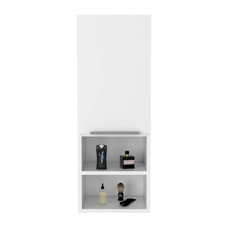 Armoire de salle de bain murale avec porte et étagères ouvertes Chêne fumé