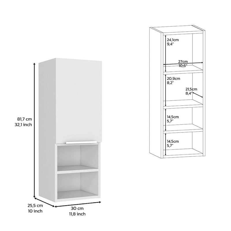 Armoire de salle de bain murale avec porte et étagères ouvertes Chêne fumé
