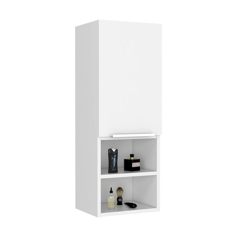 Armoire de salle de bain murale avec porte et étagères ouvertes Chêne fumé