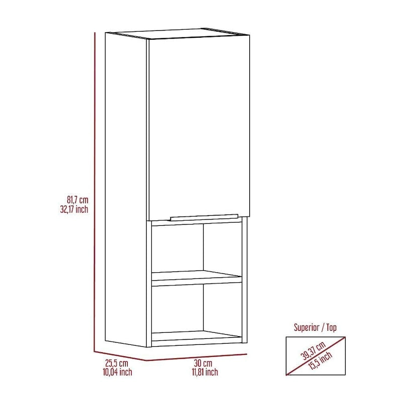 Armoire de salle de bain murale avec porte et étagères ouvertes Chêne fumé
