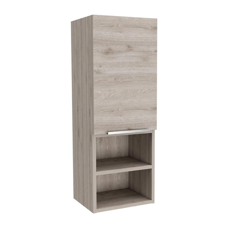 Armoire de salle de bain murale avec porte et étagères ouvertes Chêne fumé