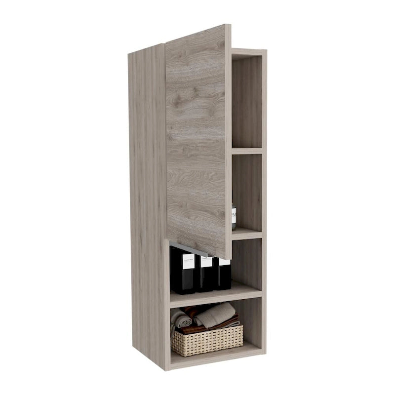Armoire de salle de bain murale avec porte et étagères ouvertes Chêne fumé