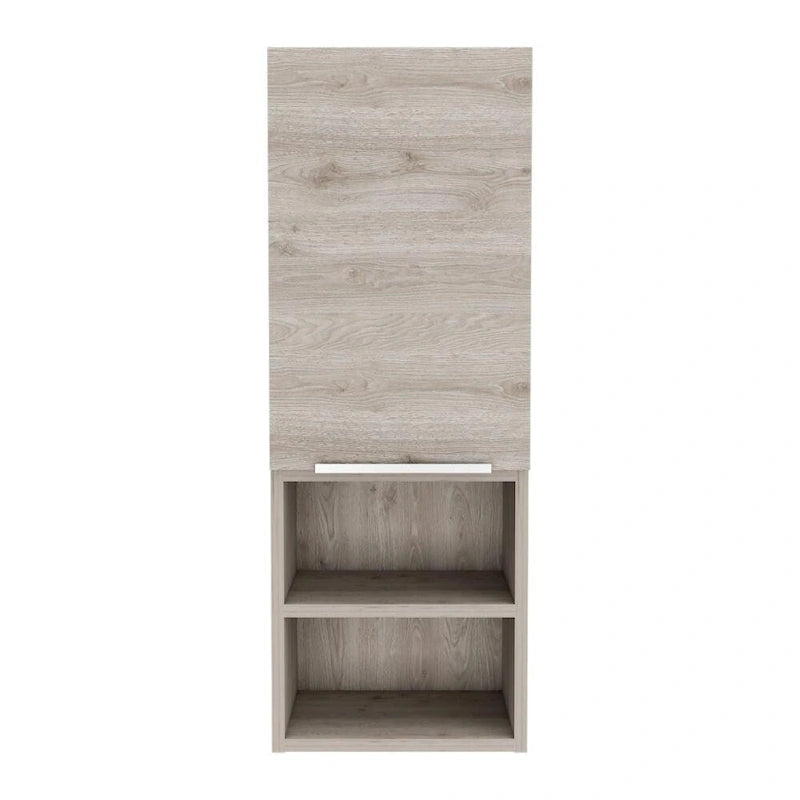 Armoire de salle de bain murale avec porte et étagères ouvertes Chêne fumé
