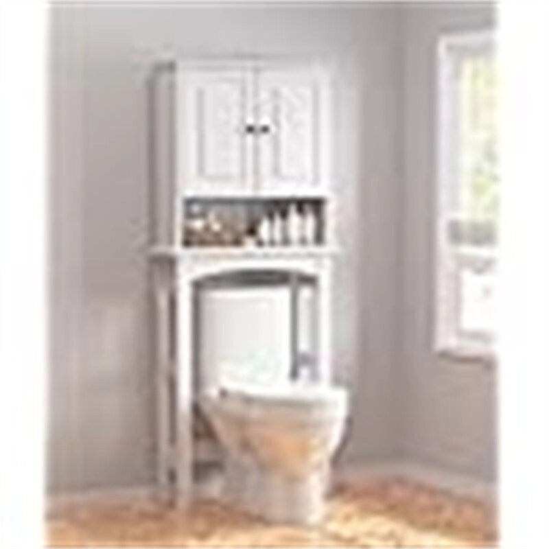Armoire de rangement au-dessus des toilettes en bois blanc double porte avec capteur de mouvement LED