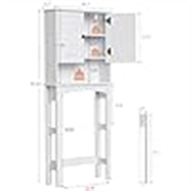 Armoire de rangement au-dessus des toilettes en bois blanc double porte avec capteur de mouvement LED