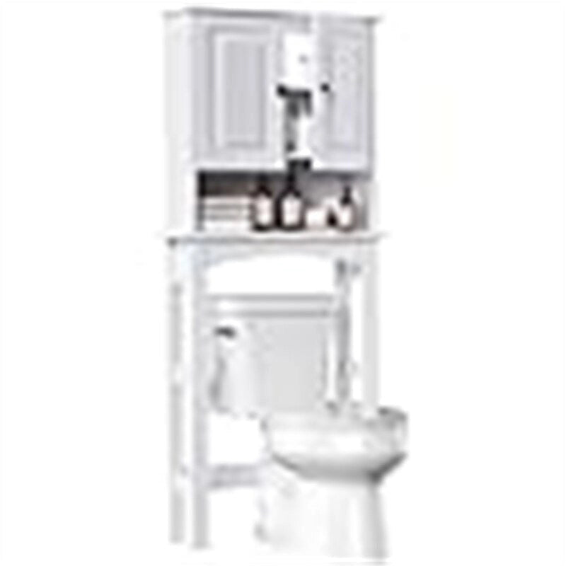 Armoire de rangement au-dessus des toilettes en bois blanc double porte avec capteur de mouvement LED