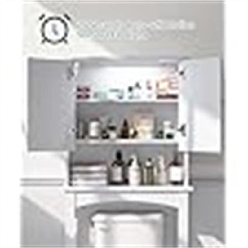 Armoire de rangement au-dessus des toilettes en bois blanc double porte avec capteur de mouvement LED