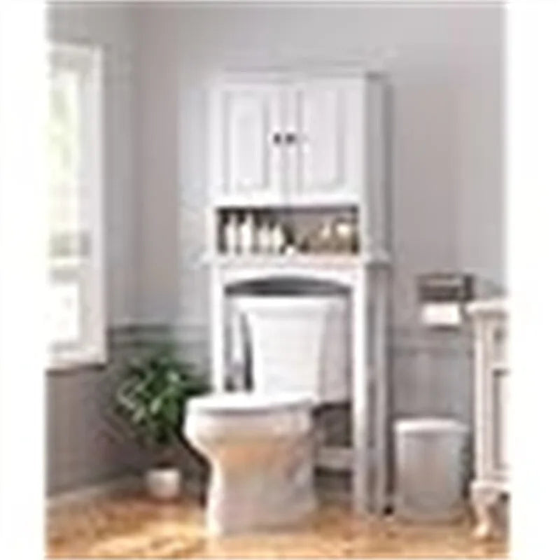 Armoire de rangement au-dessus des toilettes en bois blanc double porte avec capteur de mouvement LED