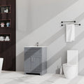 Meuble sous-vasque de salle de bain gris à deux portes avec lavabo en céramique encastré