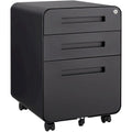 Meuble de classement roulant 3 tiroirs avec serrure, 5 roulettes, acier noir