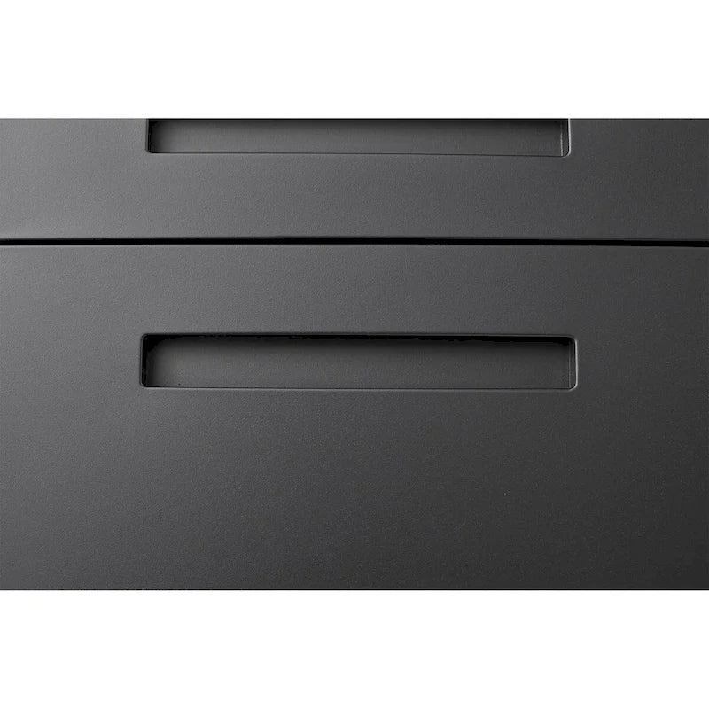 Meuble de classement roulant 3 tiroirs avec serrure, 5 roulettes, acier noir