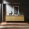 Console de rangement à 3 portes en bambou moderne avec portes découpées au laser, beige