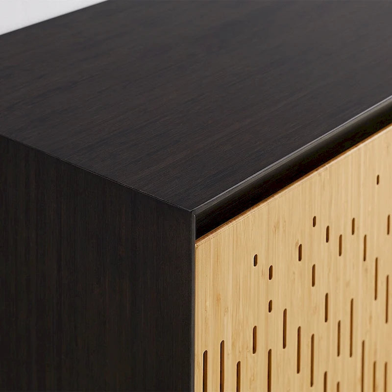 Console de rangement à 3 portes en bambou moderne avec portes découpées au laser, beige