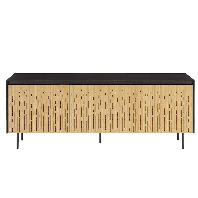 Console de rangement à 3 portes en bambou moderne avec portes découpées au laser, beige