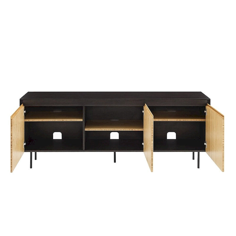 Console de rangement à 3 portes en bambou moderne avec portes découpées au laser, beige