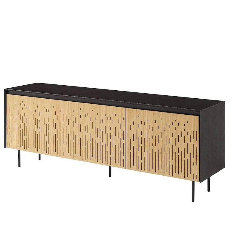 Console de rangement à 3 portes en bambou moderne avec portes découpées au laser, beige