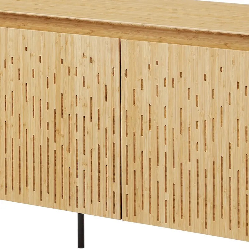 Console de rangement à 3 portes en bambou moderne avec portes découpées au laser, beige