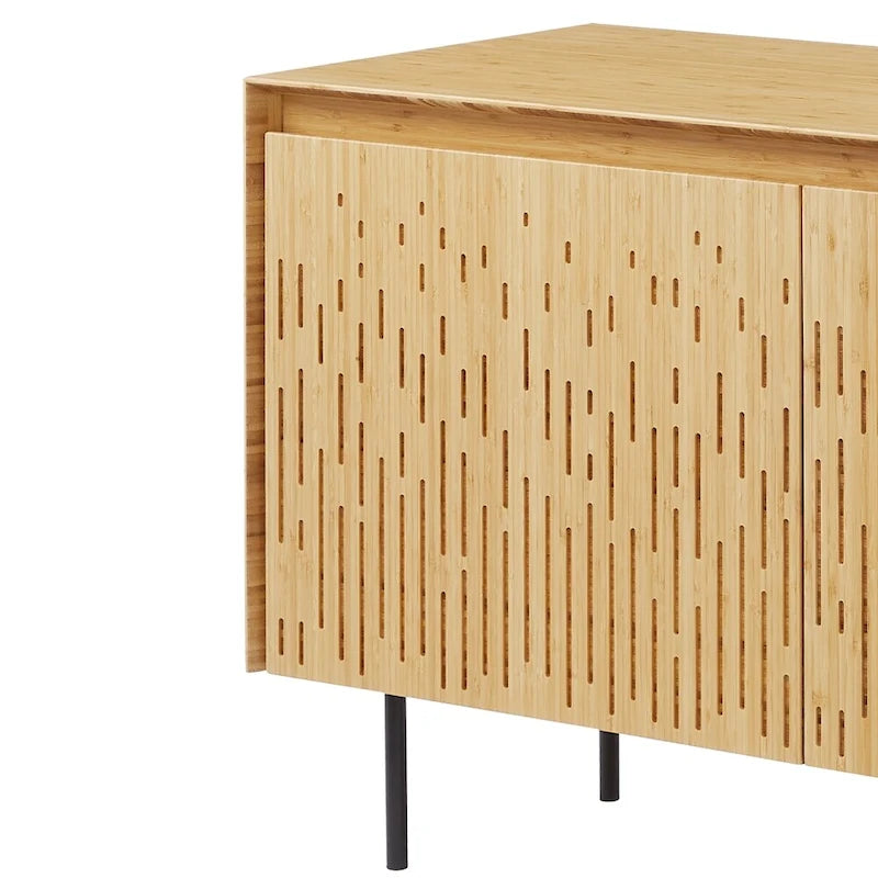 Console de rangement à 3 portes en bambou moderne avec portes découpées au laser, beige