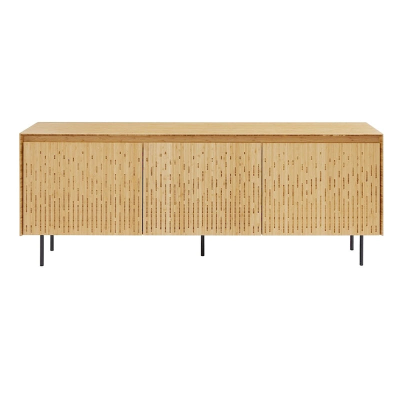 Console de rangement à 3 portes en bambou moderne avec portes découpées au laser, beige
