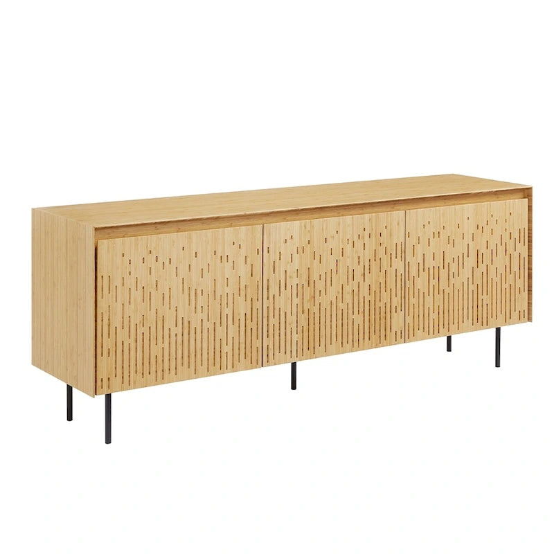 Console de rangement à 3 portes en bambou moderne avec portes découpées au laser, beige